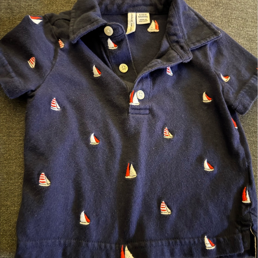 Janie and Jack Navy Sailboat polo